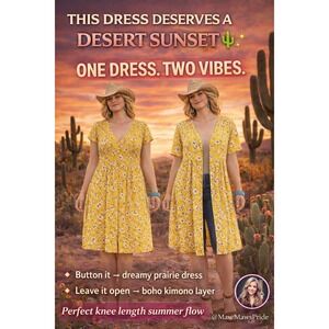 Urban Romantics Yellow Floral Prairie Dress Button Front Boho Knee Length Size M